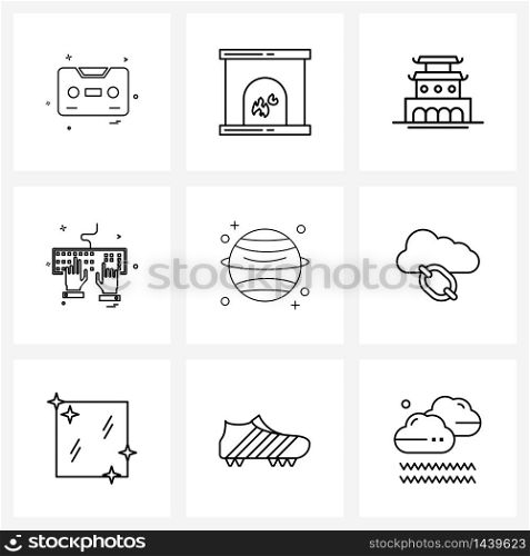 UI Set of 9 Basic Line Icons of space, Neptune, gyeongbokgung, device, board Vector Illustration