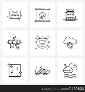 UI Set of 9 Basic Line Icons of space, Neptune, gyeongbokgung, device, board Vector Illustration