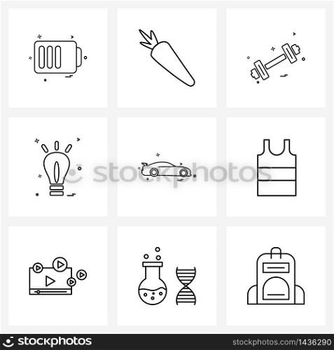UI Set of 9 Basic Line Icons of sports, games, fitness, education, bulb Vector Illustration