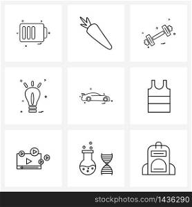 UI Set of 9 Basic Line Icons of sports, games, fitness, education, bulb Vector Illustration
