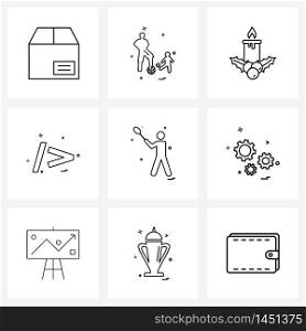 UI Set of 9 Basic Line Icons of sports, greater than, candle, education, sign Vector Illustration