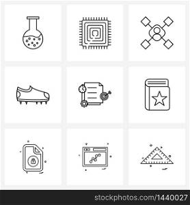 UI Set of 9 Basic Line Icons of stopwatch, document, networking, sports shoes, shoes Vector Illustration