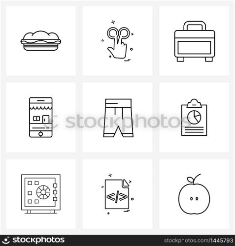 UI Set of 9 Basic Line Icons of summer, nature, outdoors, holiday, shopping Vector Illustration