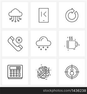 UI Set of 9 Basic Line Icons of weather, cross, basic, phone, call Vector Illustration