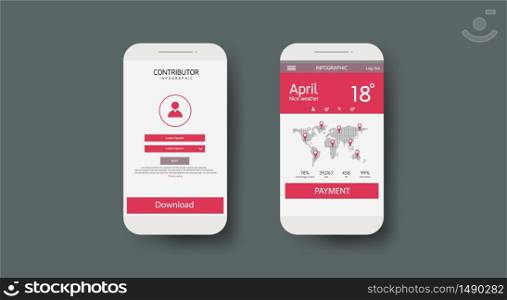 UI, UX, mobile apps, screens and flat web icons, responsive website including