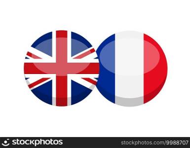UK and French flag isolated on white background. English-french conversation concept. Learn languages. Vector stock