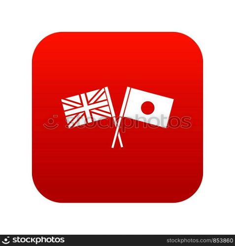 UK and Japan flags crossed icon digital red for any design isolated on white vector illustration. UK and Japan flags crossed icon digital red