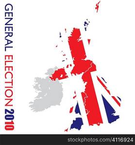 UK election with british flag and map of britian outline