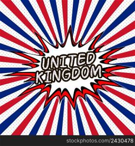 uk pop art flag United Kingdom of Great Britain and Northern Ireland rays, vector
