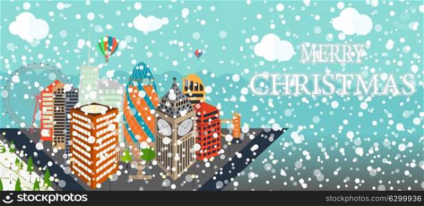 UK, Silhouette Christmas and New Year London city background. Vector Illustration. EPS10. UK, Silhouette Christmas and New Year London city background. Ve