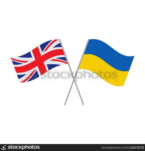 Ukraine and Britain crossed flags isolated on white background. Vector illustration
