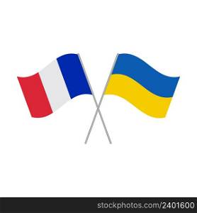 Ukraine and France flags isolated on white background. Vector illustration