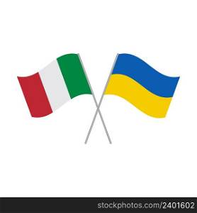 Ukraine and Italy crossed flags isolated on white background. Vector illustration