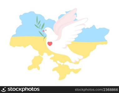 Ukraine and peace dove 2D vector isolated illustration. Freedom for ukrainians flat character on cartoon background. Stand with Ukraine colourful scene for mobile, website, presentation. Ukraine and peace dove 2D vector isolated illustration
