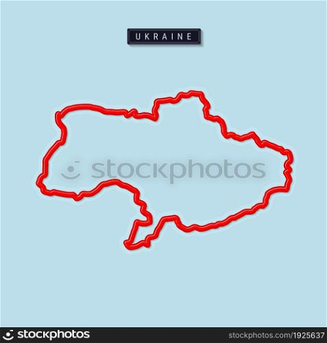 Ukraine bold outline map. Glossy red border with soft shadow. Country name plate. Vector illustration.. Ukraine bold outline map. Vector illustration