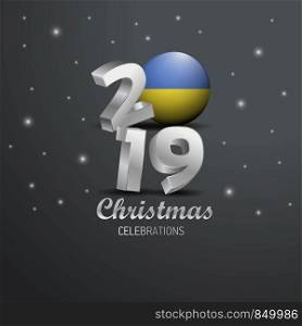 Ukraine Flag 2019 Merry Christmas Typography. New Year Abstract Celebration background