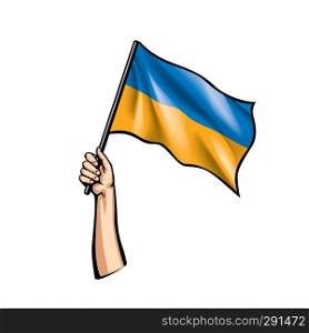 Ukraine flag and hand on white background. Vector illustration.. Ukraine flag and hand on white background. Vector illustration