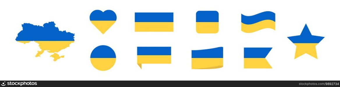 Ukraine flag collection. Vector illustration. Ukraine icon set.