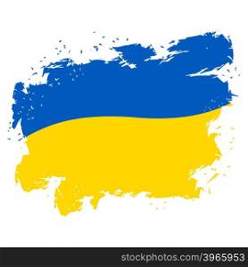 Ukraine Flag grunge style on white background. Brush strokes and ink splatter. National symbol of Ukrainian state&#xA;