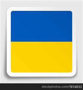 Ukraine flag icon on paper square sticker with shadow. Button for mobile application or web. Vector