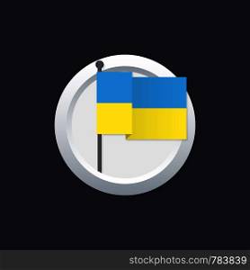 Ukraine flag which silver button on black background. Vector stock illustration.