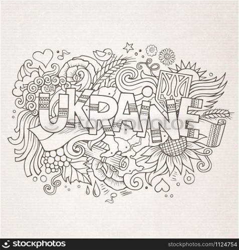 Ukraine hand lettering and doodles elements background.. Ukraine hand lettering and doodles elements