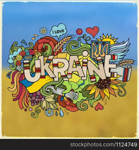 Ukraine hand lettering and doodles elements background. Vector illustration