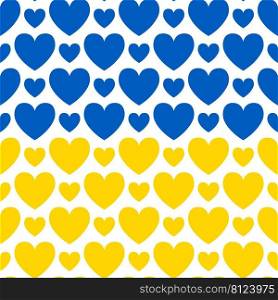 Ukraine heart flag texture vector illustration seamless pattern background. Stand with Ukraine banner. Ukrainian flag blue and yellow colors texture.