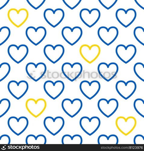 Ukraine heart flag texture vector illustration seamless pattern background. Stand with Ukraine banner. Ukrainian flag blue and yellow colors texture.