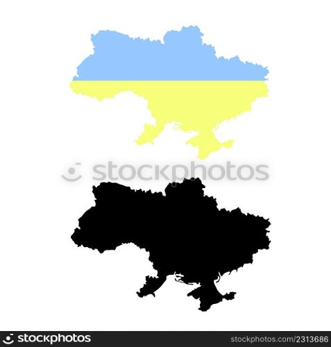 Ukraine map. Black outline map. Ukrainian blue and yellow flag map stock vector illustration object isolated