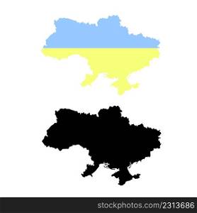 Ukraine map. Black outline map. Ukrainian blue and yellow flag map stock vector illustration object isolated