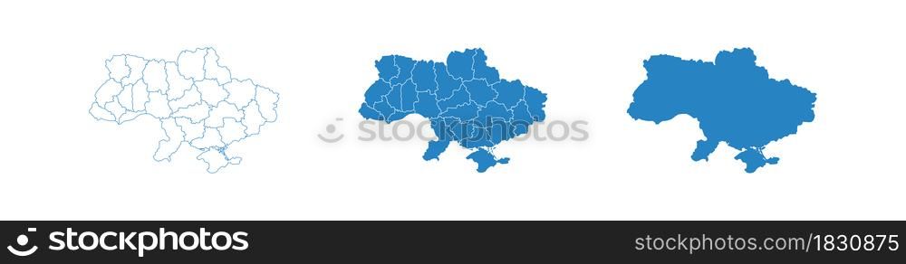 Ukraine map set. Europe country contour, vector icon illustration