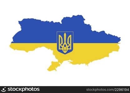 Ukraine map with coat of arms colored in National Flag isolated on white. Vector illustrations