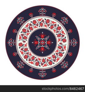 Ukrainian embroidery round symbol, vector graphic over white background