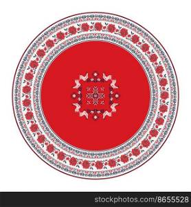 Ukrainian embroidery round symbol, vector graphic over white background
