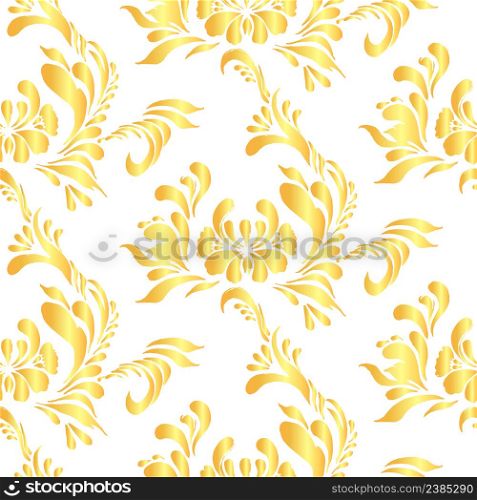Ukrainian traditional style. Petrykivka gold art. Hand drawn illustration.. Gold pattern with floral background