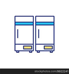 Ultra cold storage temperature RGB color icon. Special conditions for storing modern medicals for curing dangerous diseases. Medicaments stored in big refregirator. Isolated vector illustration. Ultra cold storage temperature RGB color icon
