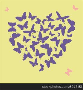 Ultra violet heart shape made from butterfly silhouettes. Vector illustration
