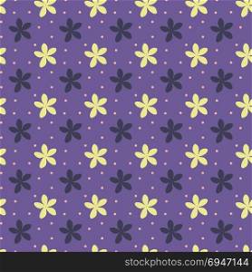 Ultra violet seamless pattern with flowers and dots. Vector illustration