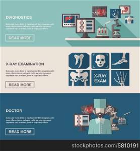Ultrasound and x-ray horizontal banner set with medical diagnostic flat elements isolated vector illustration. Ultrasound And X-ray Banner Set