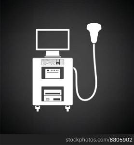 Ultrasound diagnostic machine icon. Black background with white. Vector illustration.