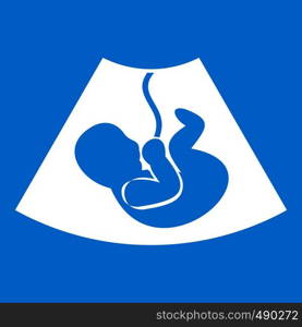 Ultrasound fetus icon white isolated on blue background vector illustration. Ultrasound fetus icon white