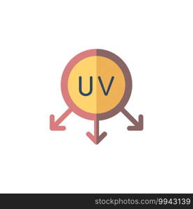 Ultraviolet rays sun. Flat color icon. Isolated weather vector illustration