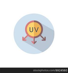 Ultraviolet rays sun. Flat color icon on a circle. Weather vector illustration
