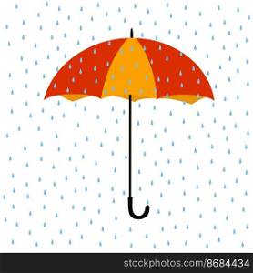 Umbrella and blue raindrops. Vector illustration isolated on white background.. Umbrella and blue raindrops. Vector illustration isolated on white background