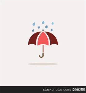 Umbrella and rain. Color icon with shadow. Weather glyph vector illustration
