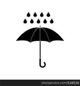 Umbrella and rain drops icon in simple style on a white background. Umbrella and rain drops icon, simple style