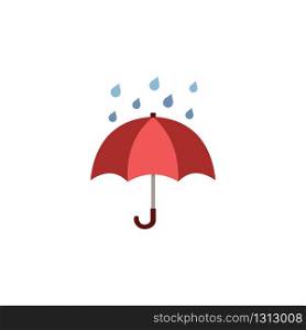 Umbrella and rain. Flat color icon. Isolated weather vector illustration