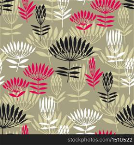 Umbrella blossom meadow grass seamless pattern. Vector illustration flower tile motif. Simple silhouette floral rapport.