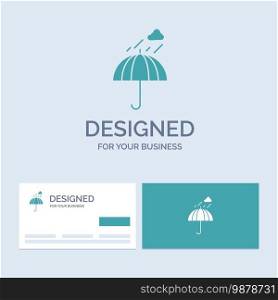 Umbrella, c&ing, rain, safety, weather Business Logo Glyph Icon Symbol for your business. Turquoise Business Cards with Brand logo template.. Vector EPS10 Abstract Template background